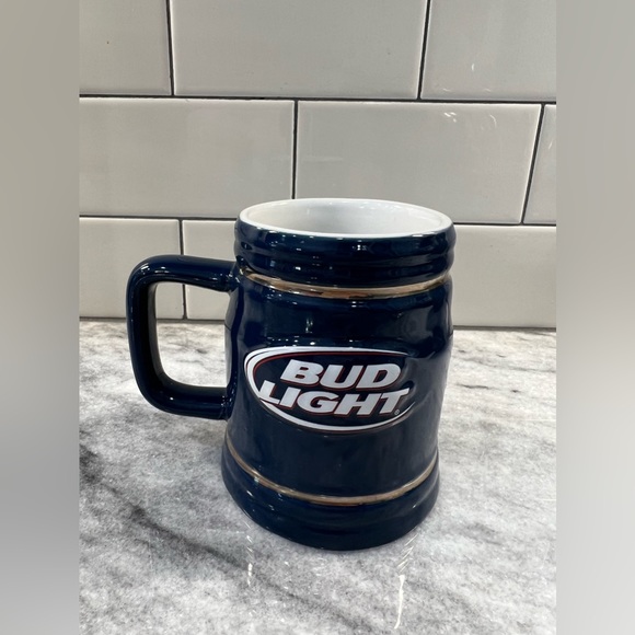 Budlight Ceramic Mug Blue White /Gold Accents Anheuser-Busch - Picture 4 of 6